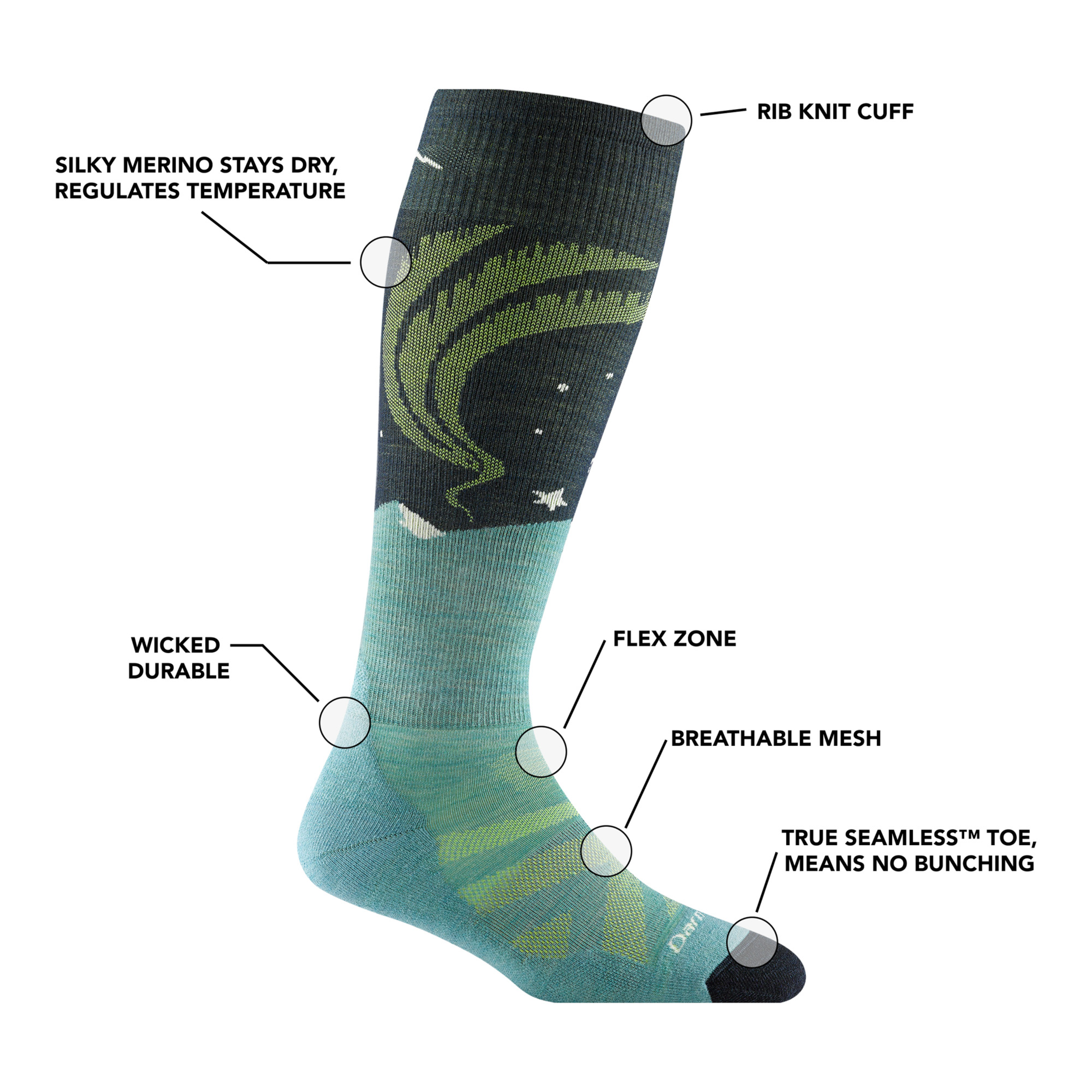 Women's Aurora Over-the-Calf Lightweight Ski & Snowboard Socks